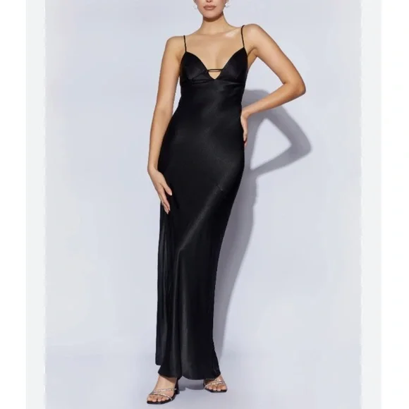 Meshki | Dresses | Meshki Cora Black Satin Tie Back Maxi Slip Dress Xl |  Poshmark